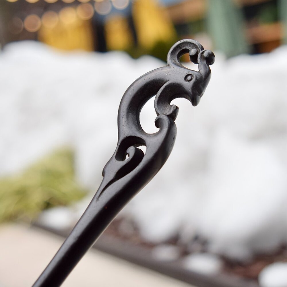 Phoenix Carved Black Wood Hair Stick - Chinese Hairpin